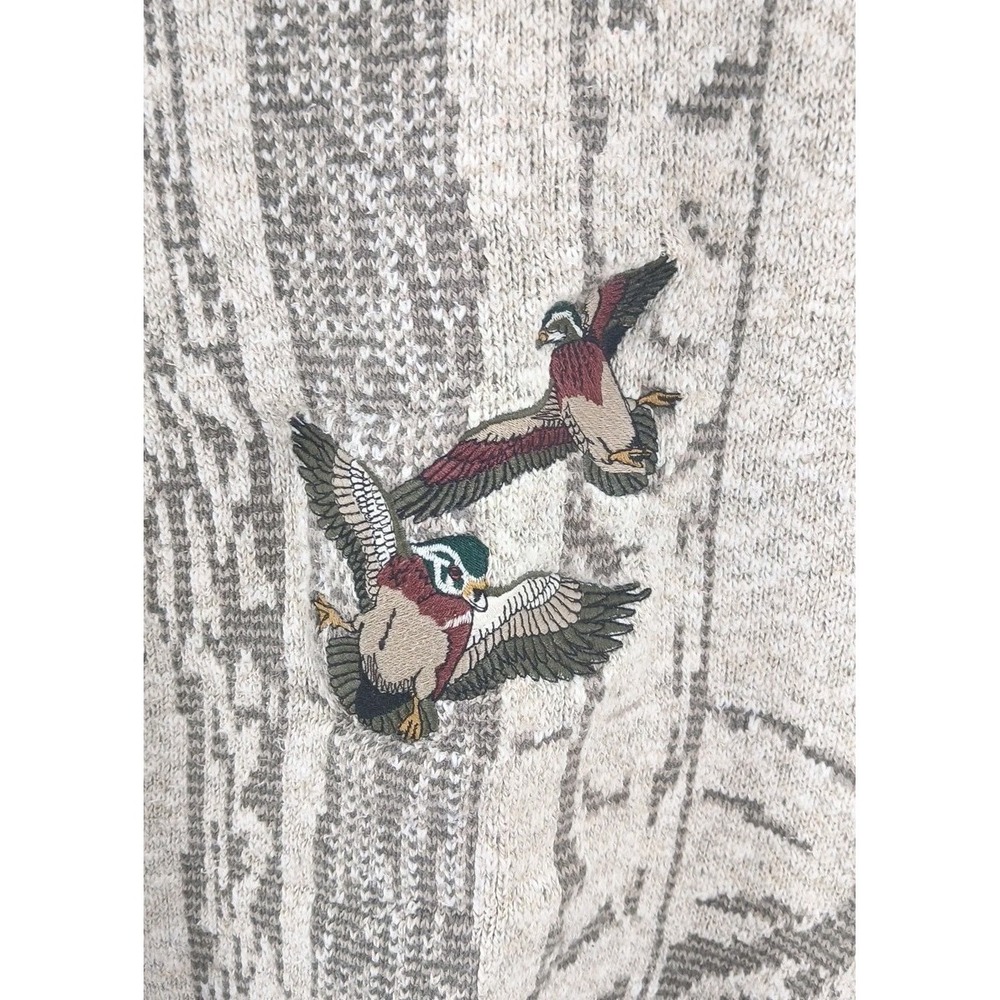 Roundtree &York Vntg Cotton Knit W/ Mallard Ducks Embroidery Grandpa Sweater Lg - Picture 2 of 10